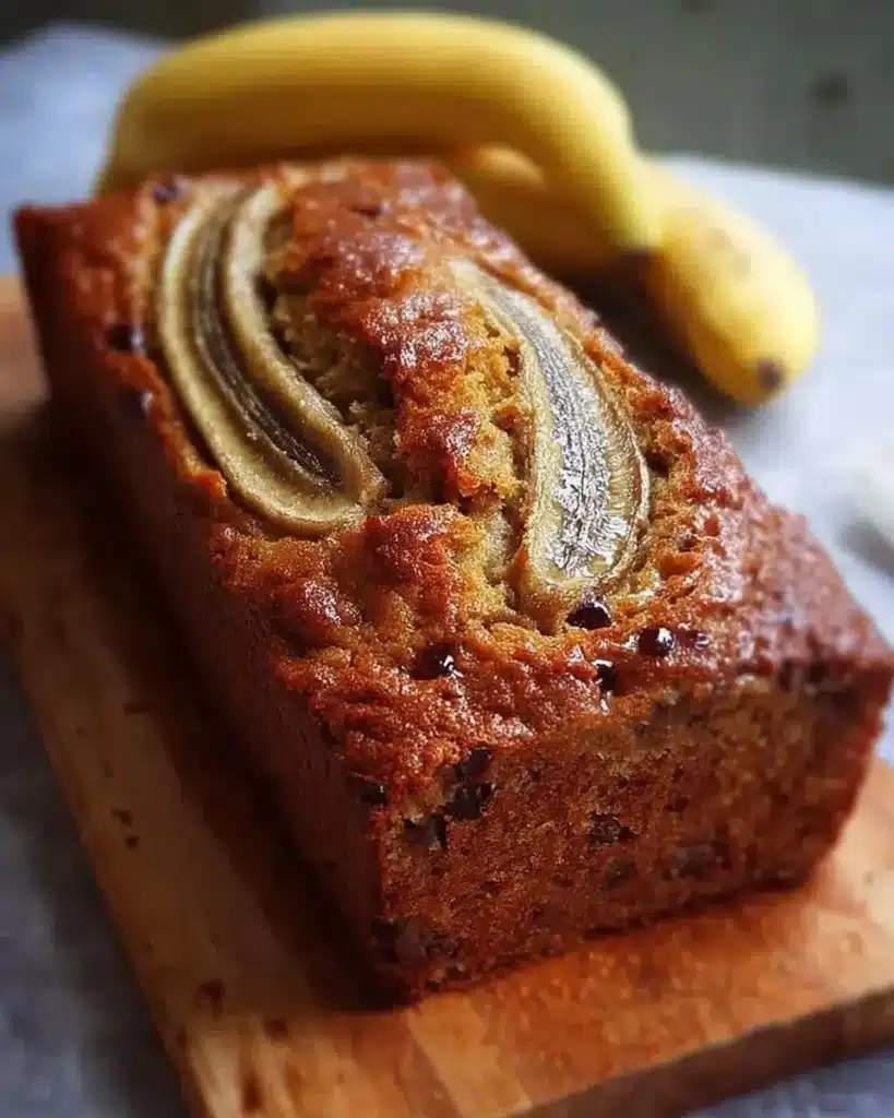 Slice of healthy banana bread topped with nuts and banana slices