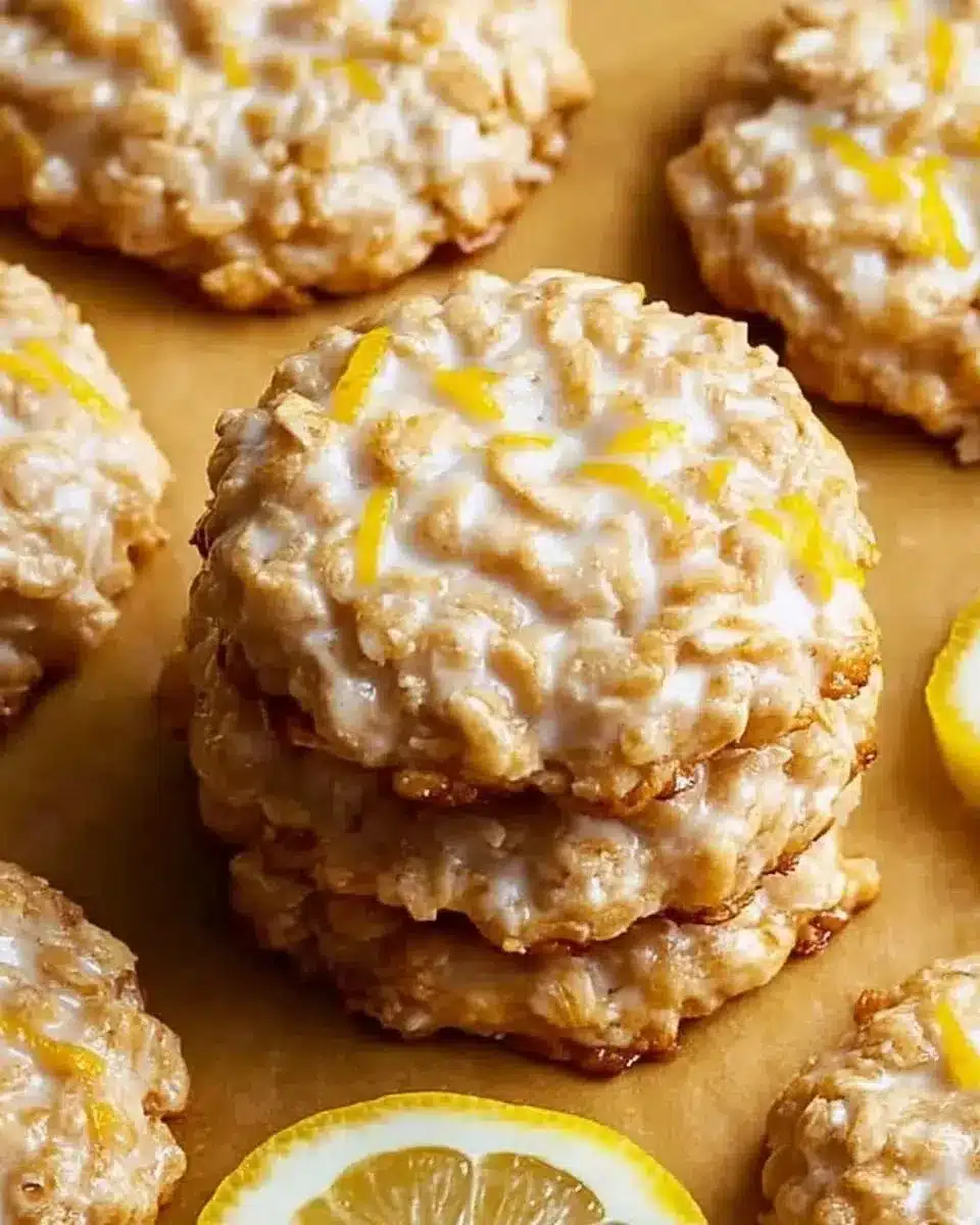 Lemon Oatmeal No-Bake Cookies 1 Lemon oatmeal no-bake cookies on a plate with a fresh lemon