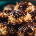 No Bake Samoa Cookies with chocolate, caramel, and coconut layers