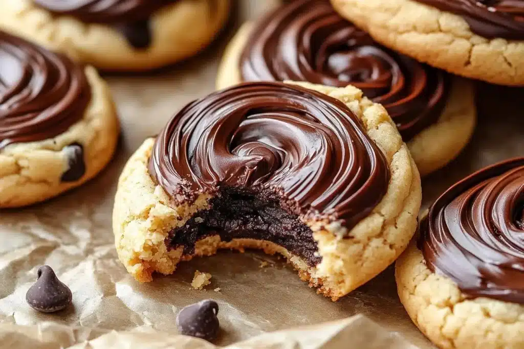 Peanut butter brownie swirl cookies with a rich chocolate and creamy swirl
