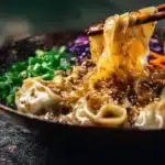 Delicious Potsticker Noodle Bowl served in a vibrant bowl with chopsticks