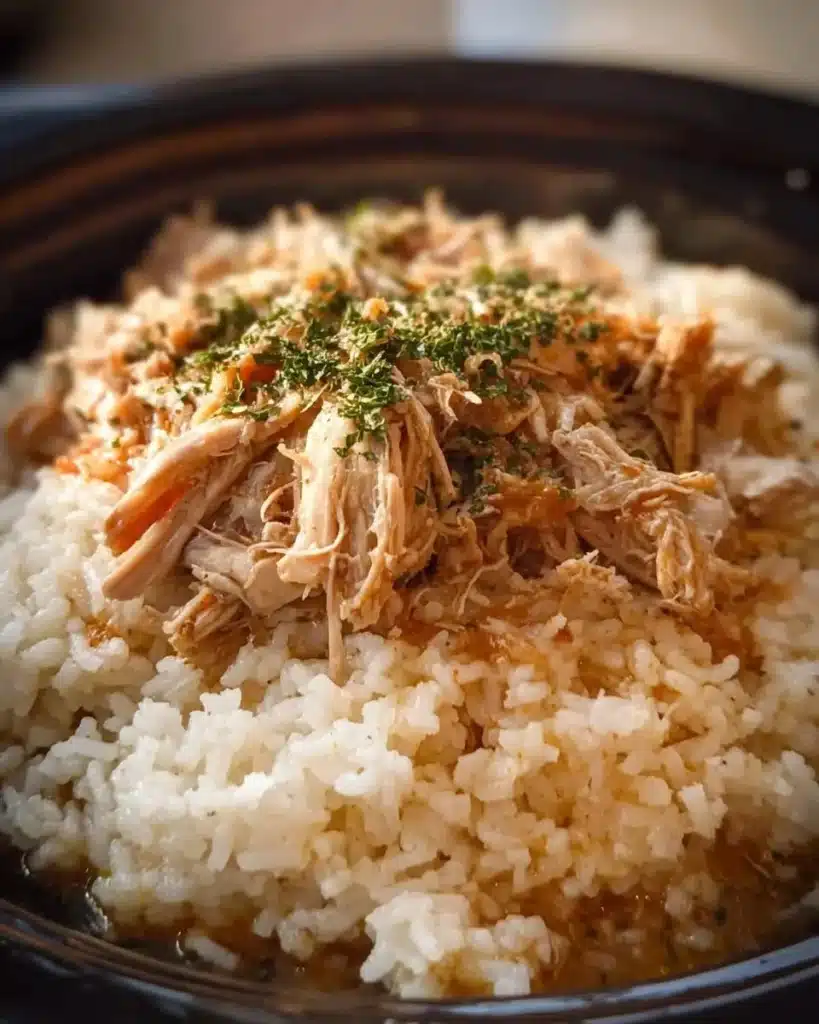 Slow Cooker Chicken and Rice dish served on a plate