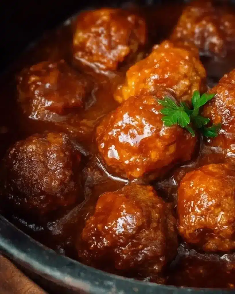Slow Cooker Salisbury Steak Meatballs served with gravy