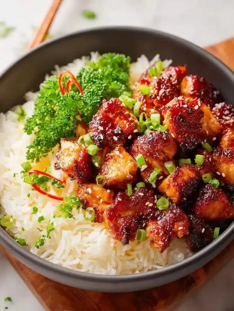 Juicy Air Fryer Teriyaki Chicken garnished with sesame seeds and green onions