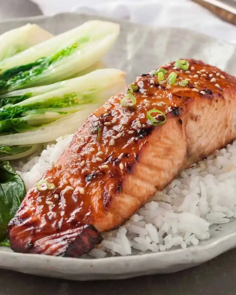 Delicious Asian Glazed Salmon drizzled with a savory sauce