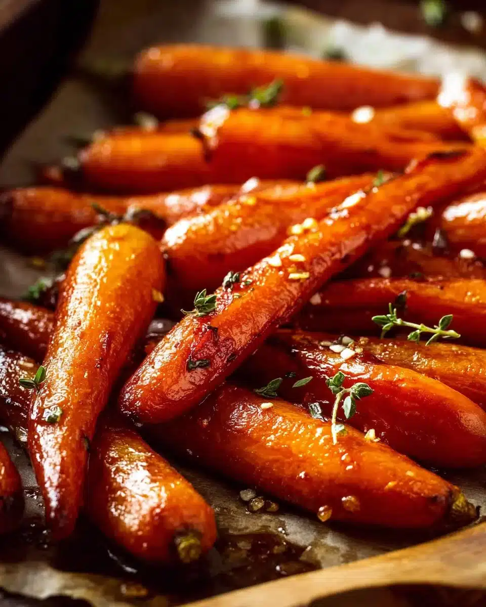 Delicious brown sugar glazed carrots drizzled with sweet glaze on a plate