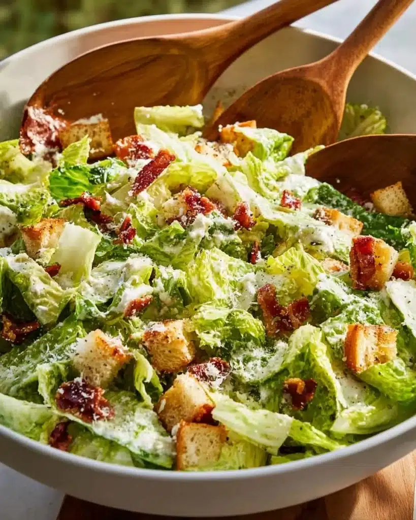 Fresh Caesar Salad with homemade dressing and croutons served in a bowl