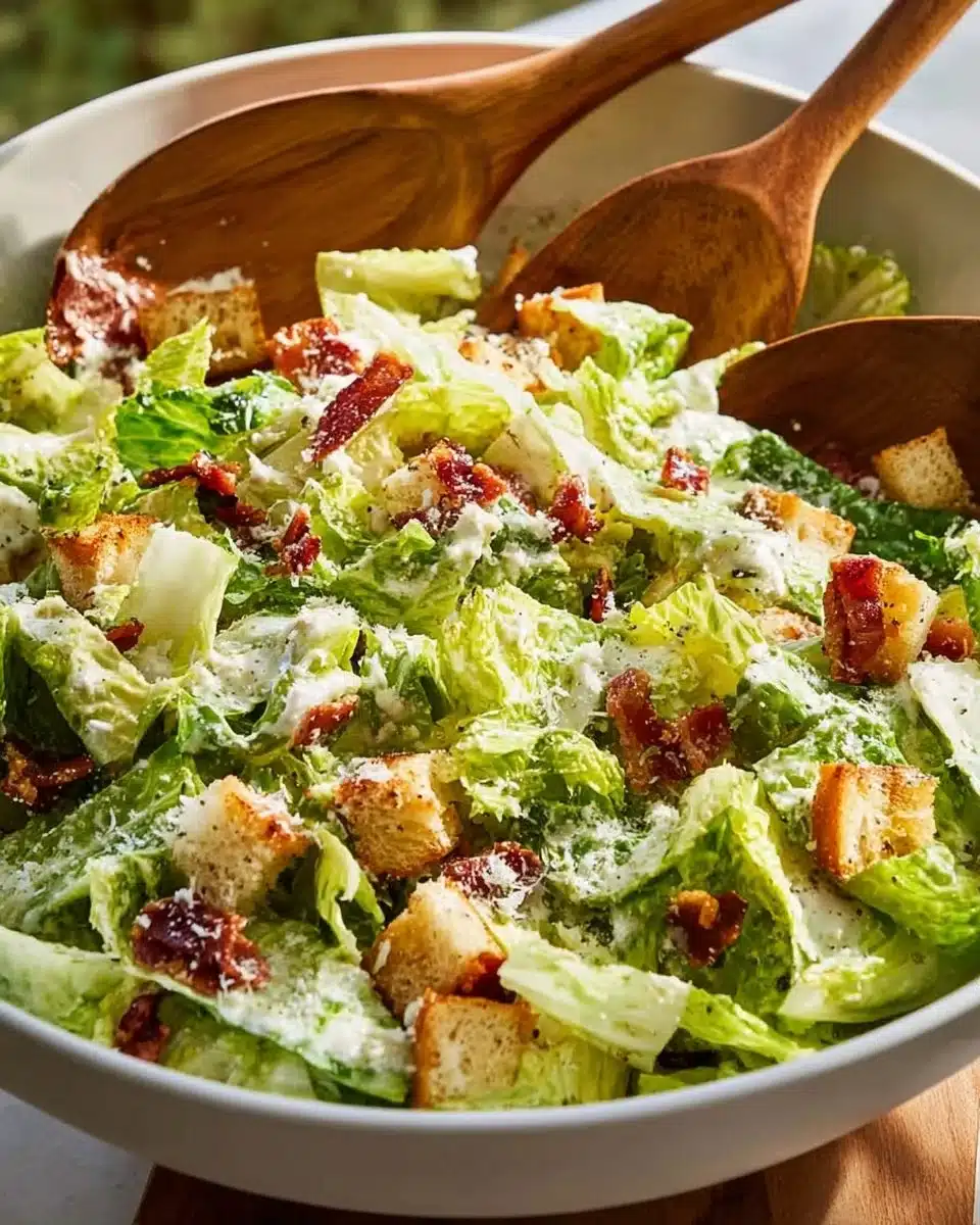 Fresh Caesar Salad with homemade dressing and croutons served in a bowl