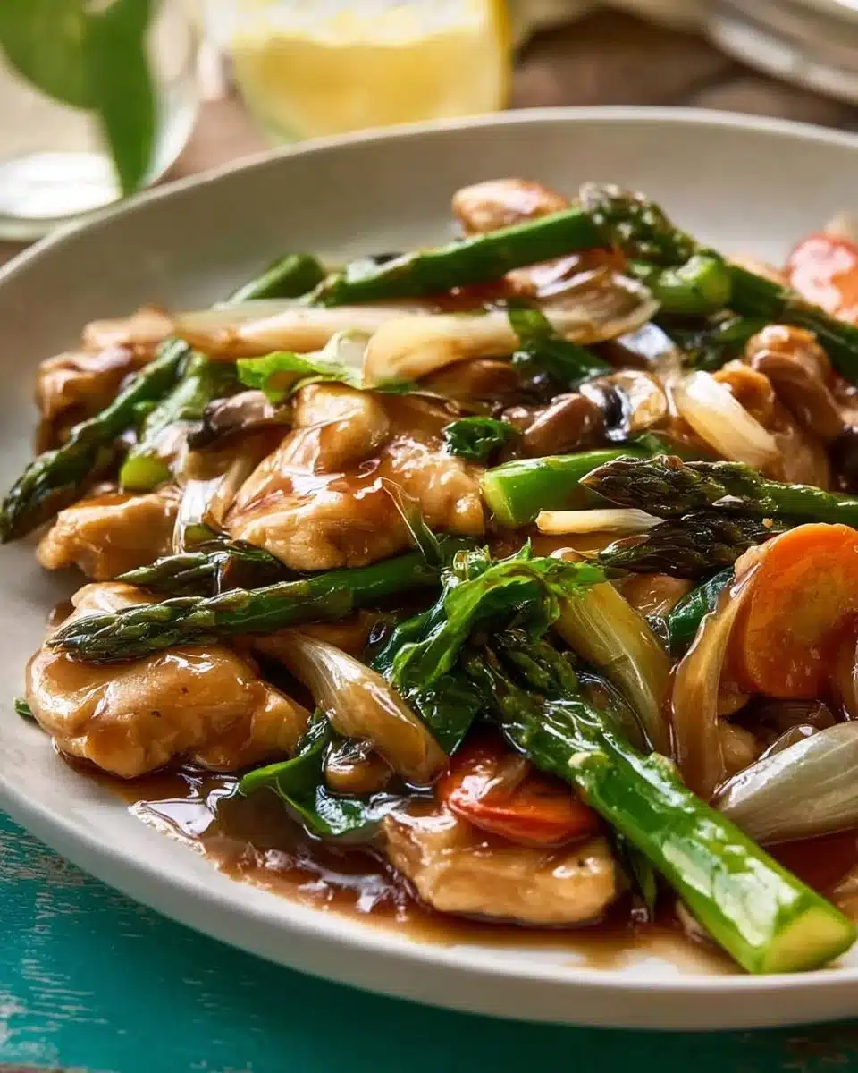 Delicious chicken stir fry with vegetables in a colorful presentation.