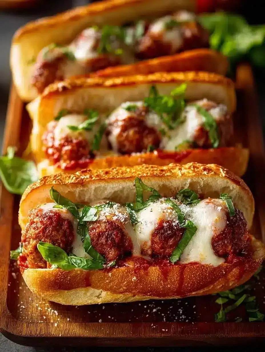 Delicious classic Italian meatball subs with marinara sauce and cheese