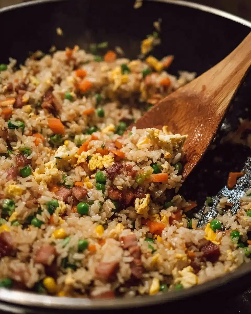 Plate of delicious homemade fried rice with vegetables and egg