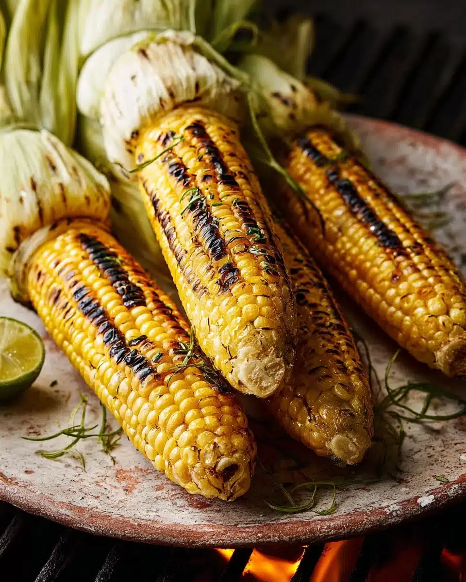 Delicious grilled corn on the cob with seasonings and butter