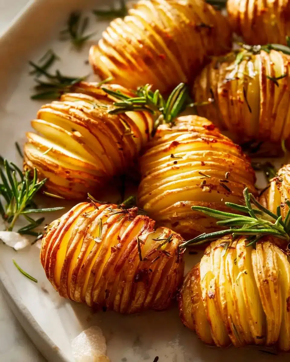 Crispy and tender Hasselback potatoes, sliced and seasoned for flavor.