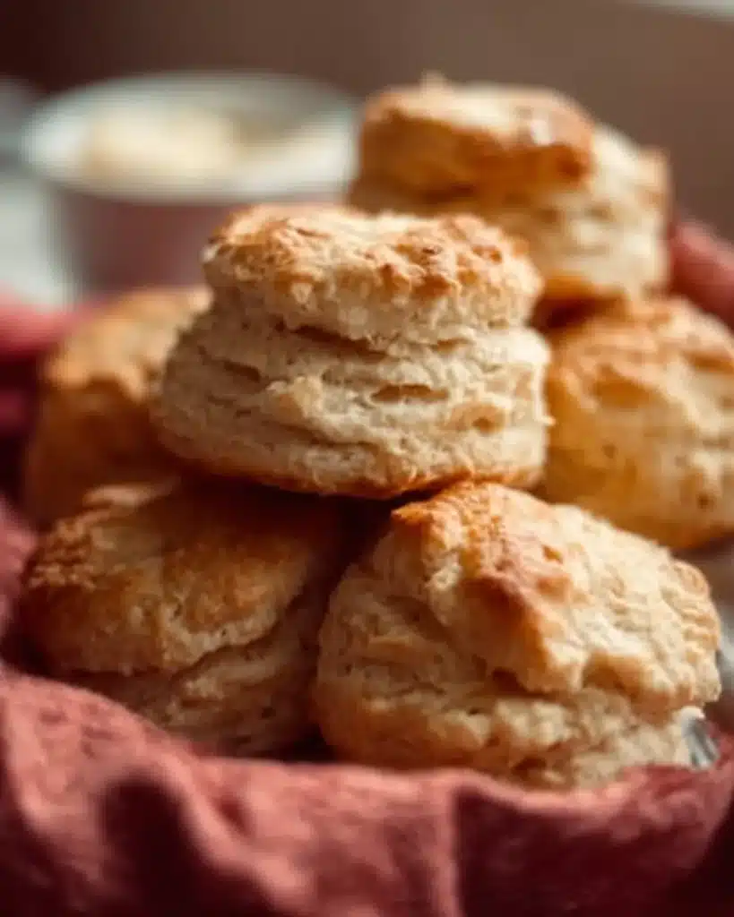 Freshly baked homemade biscuits on a kitchen table
