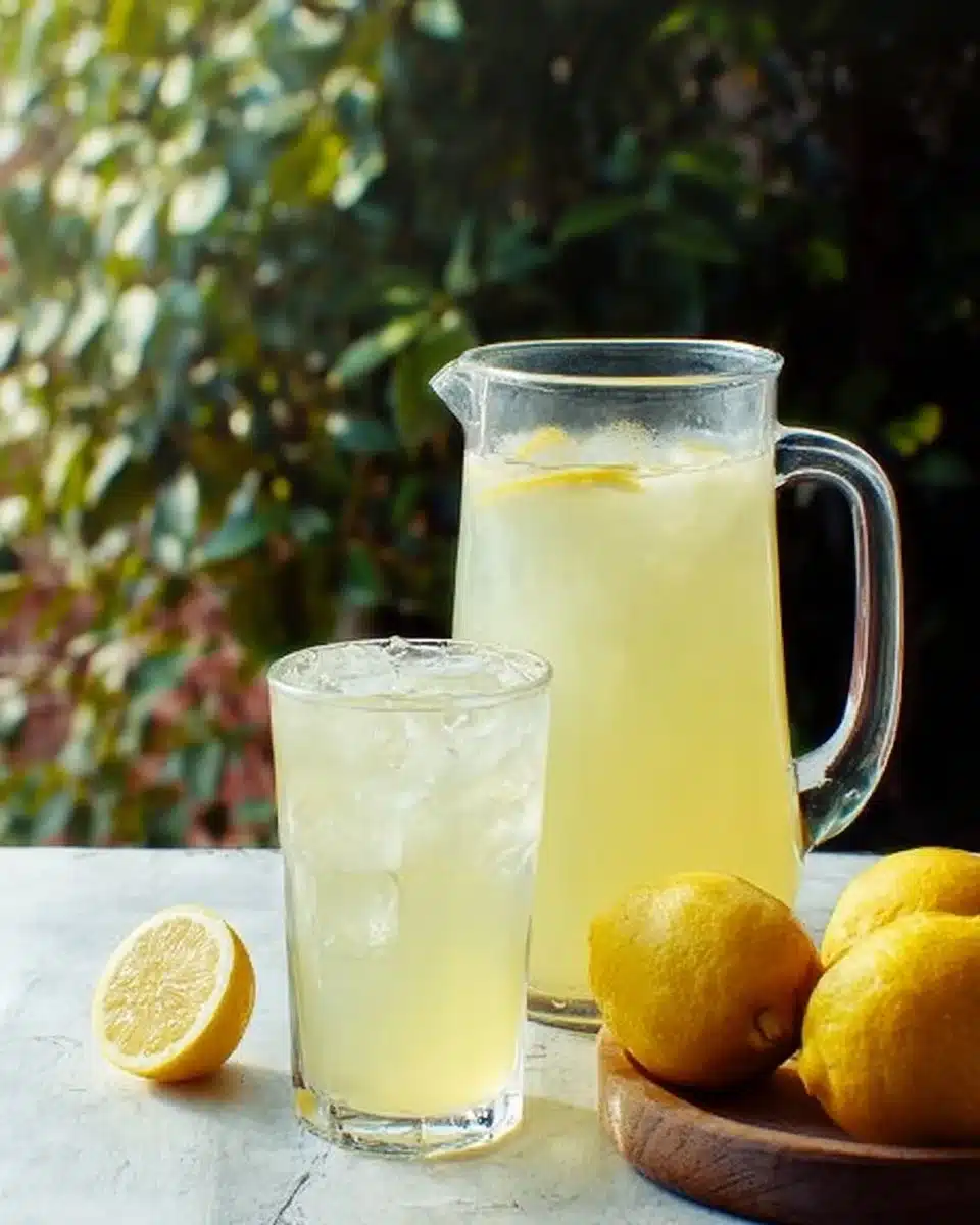 Refreshing homemade lemonade served in a glass with ice and lemon slices