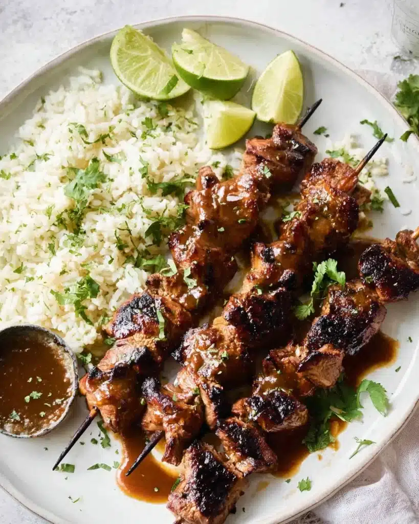 Delicious Honey Sriracha Chicken Skewers on a grill, ready to be served.