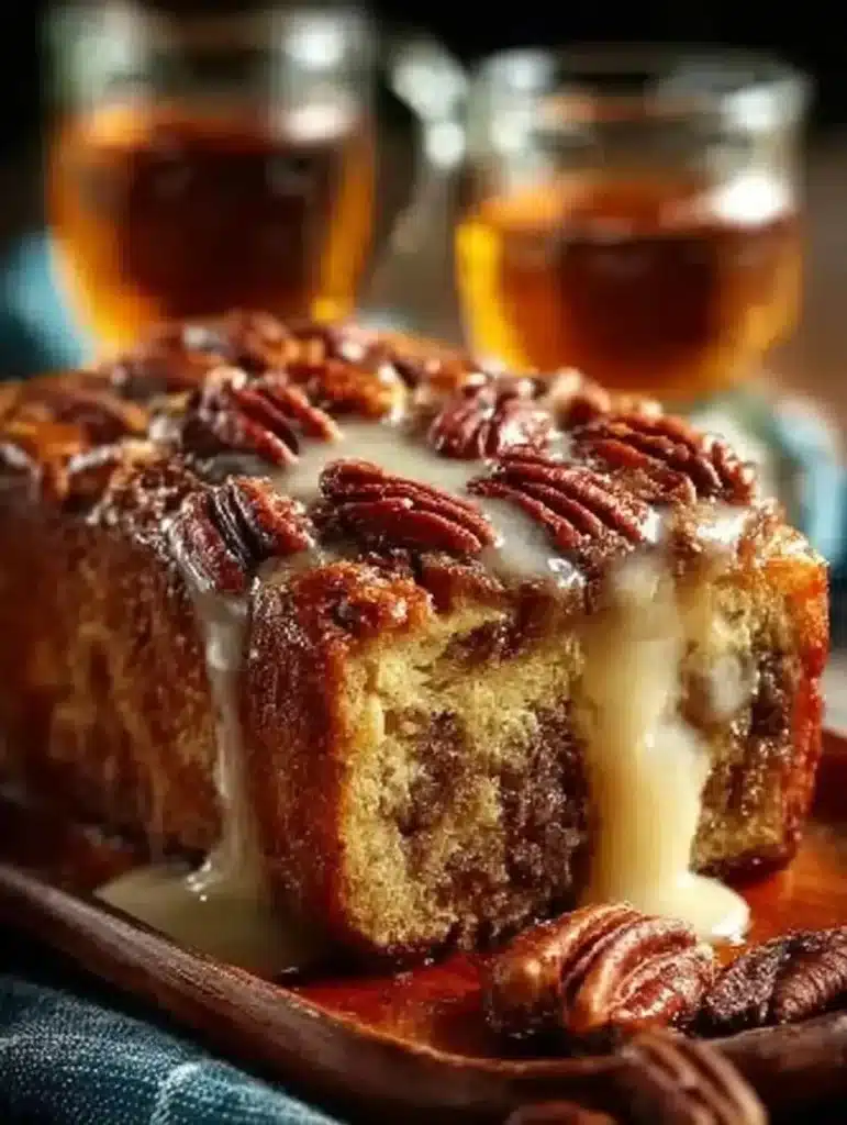 Irresistible Pecan Bourbon Bread freshly baked with pecans and bourbon.