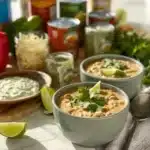 Bowl of Keto Cream Cheese Chicken Chili garnished with herbs