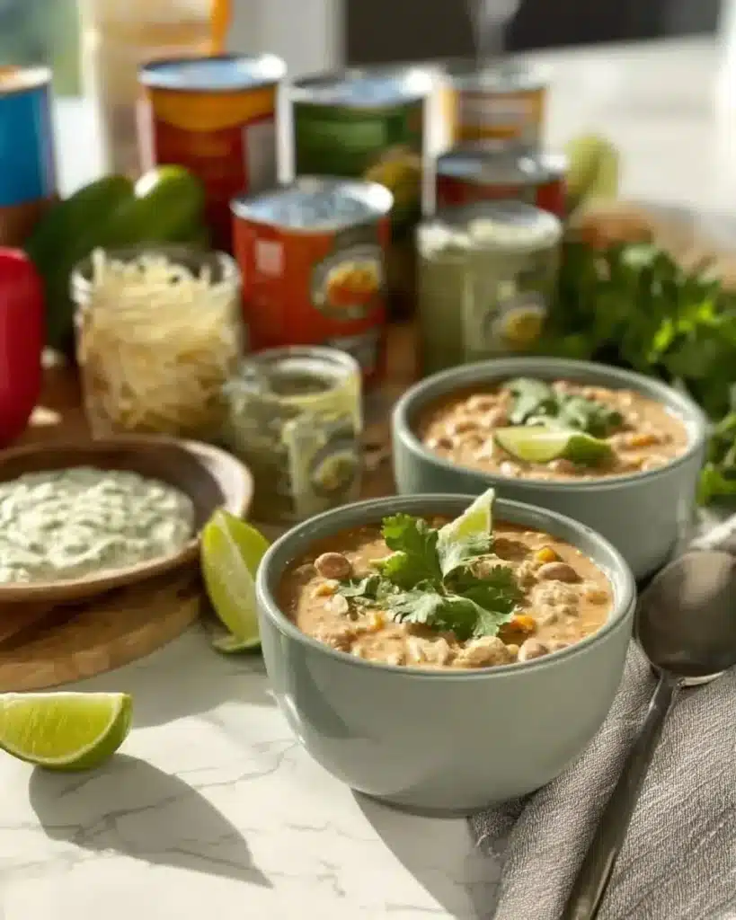 Bowl of Keto Cream Cheese Chicken Chili garnished with herbs