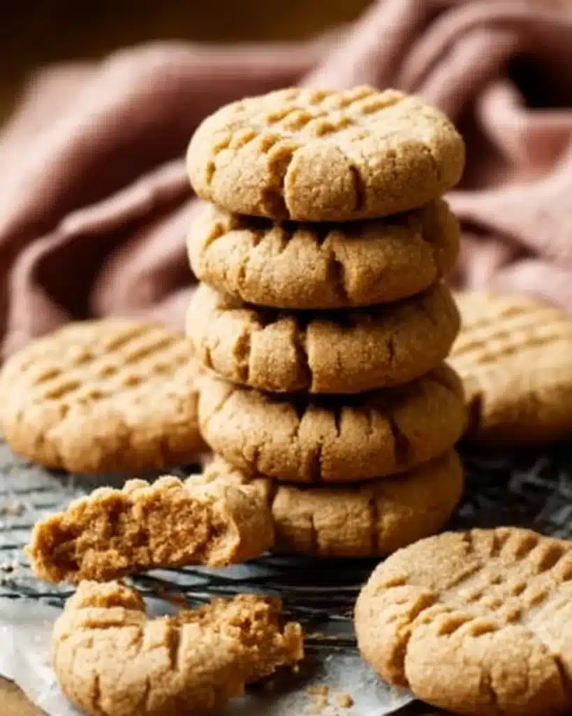 Soft and thick peanut butter cookies on a baking tray
