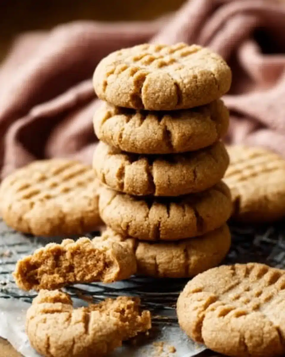 Soft and thick peanut butter cookies on a baking tray