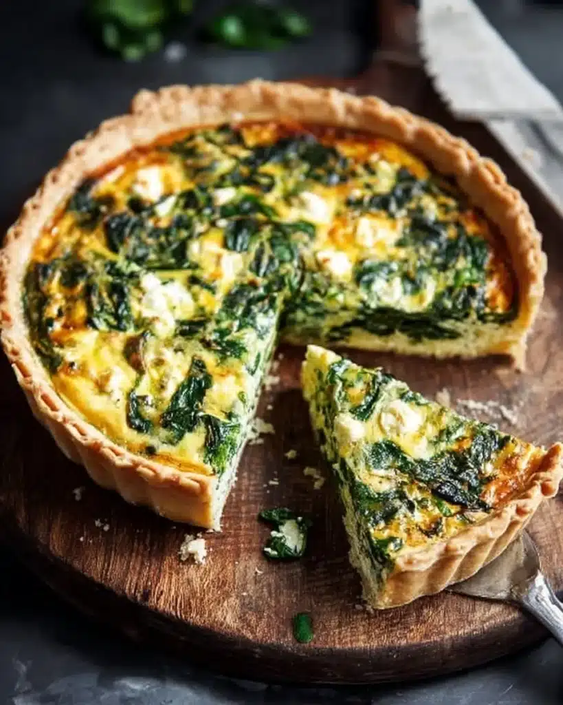 Delicious Spinach Quiche with fresh spinach, cheese, and a flaky crust