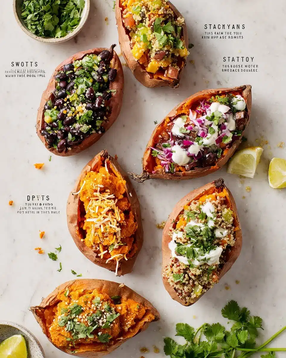 Decadent stuffed sweet potatoes filled with savory ingredients ready to enjoy.