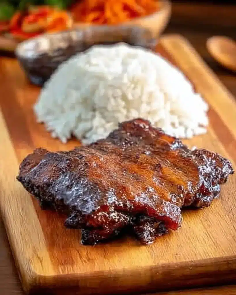 Plate of teriyaki chicken drizzled with homemade teriyaki sauce