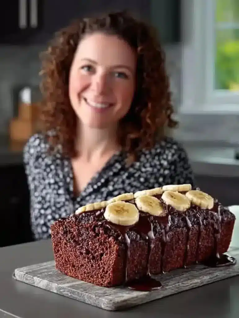Homemade triple chocolate banana bread with chocolate chips and bananas