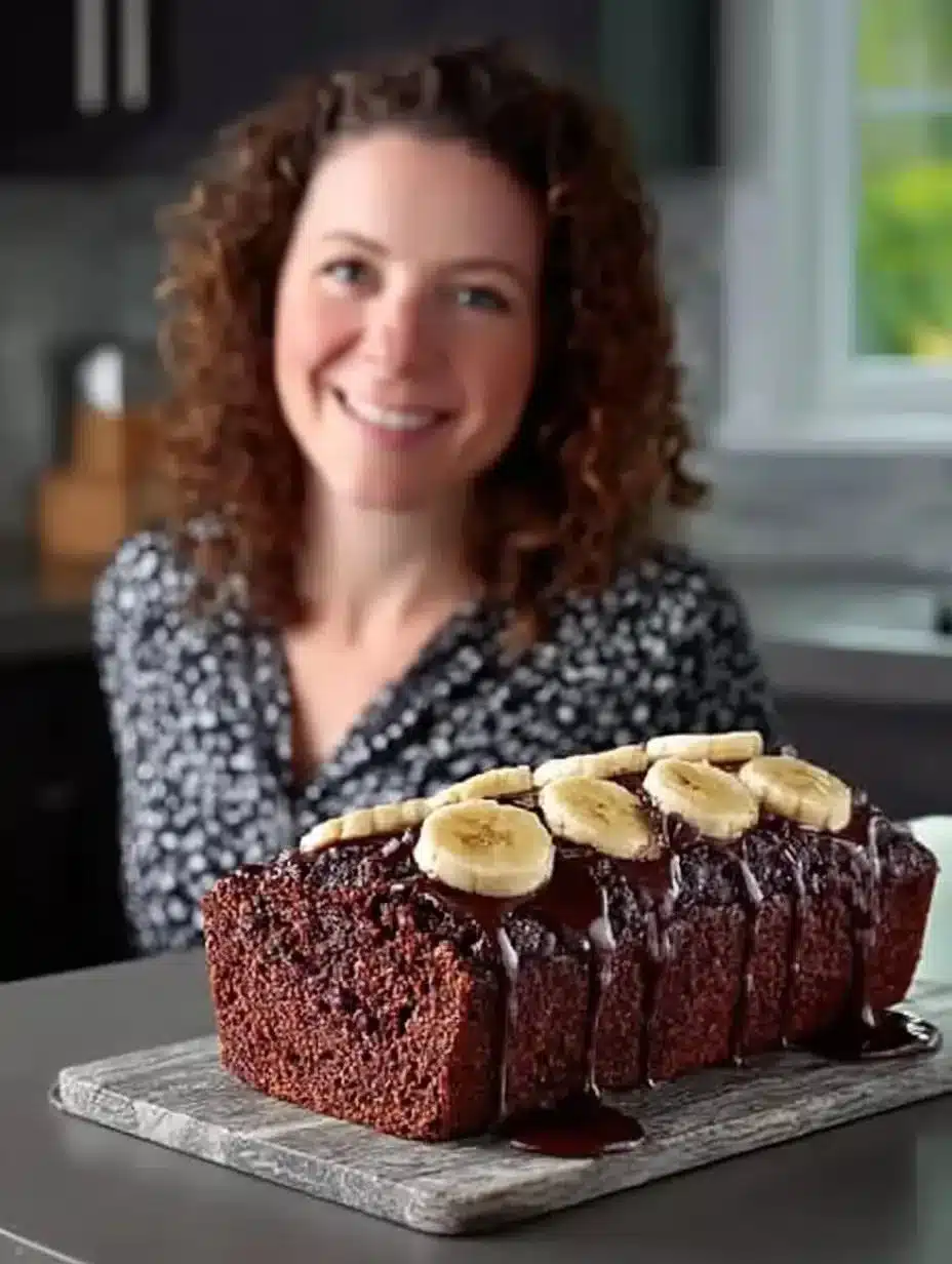 Homemade triple chocolate banana bread with chocolate chips and bananas