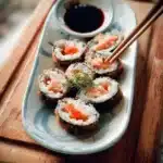 Delicious crispy spicy salmon sushi rolls with vibrant ingredients