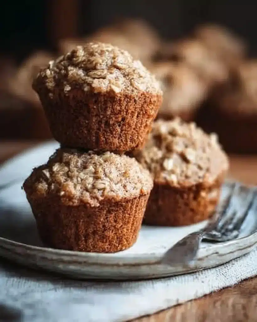 Applesauce-infused oatmeal muffins baked to perfection, ready to enjoy.