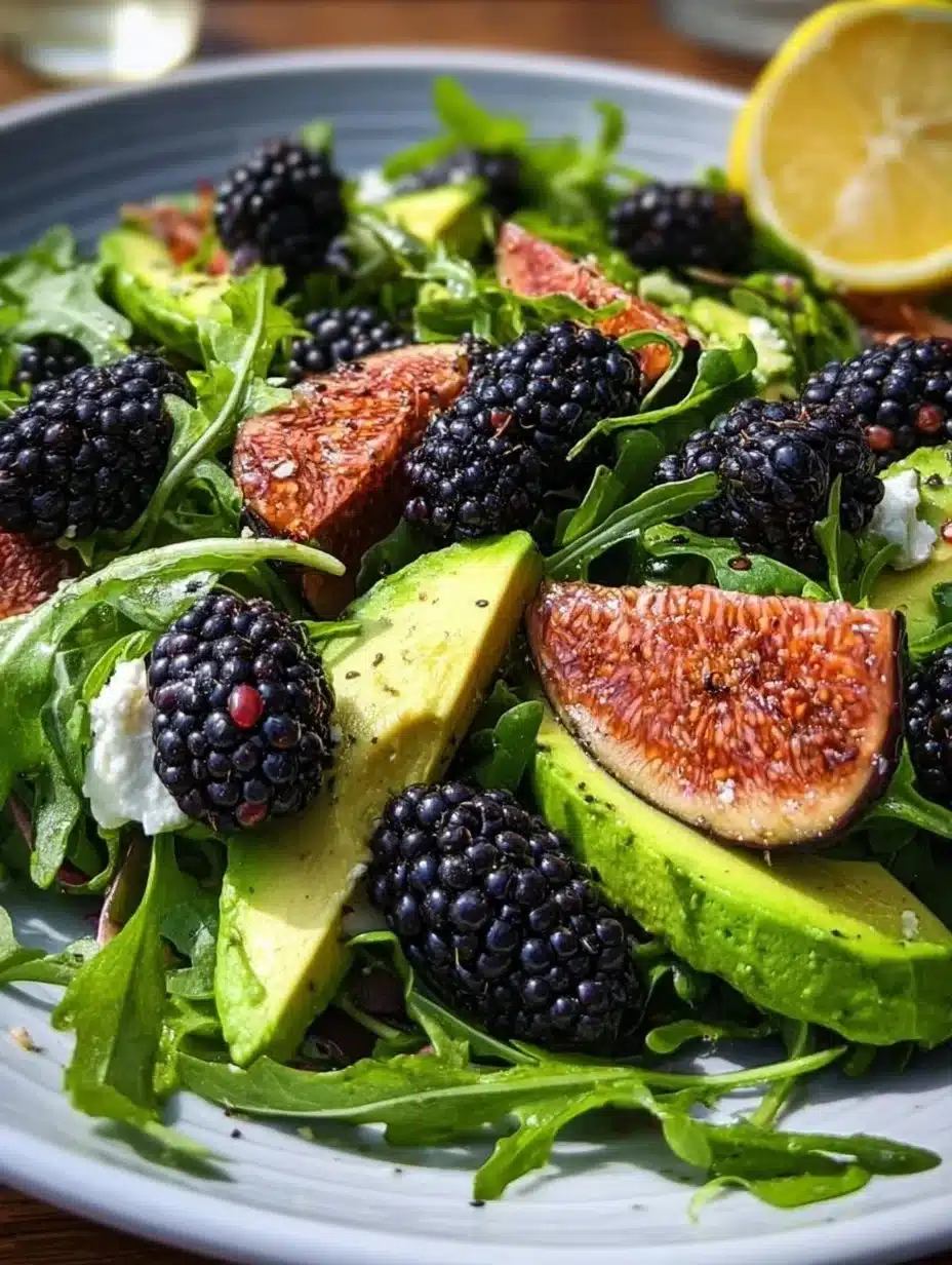Blackberry, Avocado and Arugula Salad 1 Delicious Blackberry Avocado Salad with arugula and vibrant colors