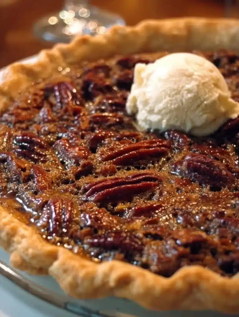 Delicious slice of Kentucky Pecan Pie topped with nuts