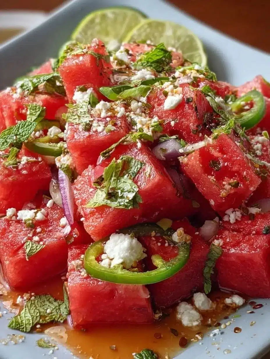 Mexican-Style Watermelon Salad 1 A vibrant bowl of Mexican-Style Watermelon Salad with fresh ingredients.