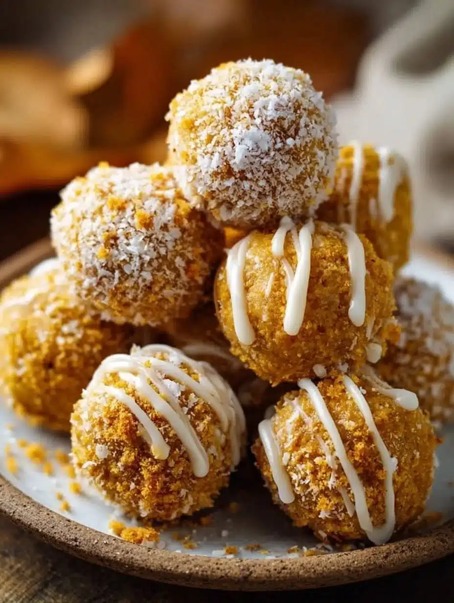Delicious no-bake pumpkin cheesecake bites decorated with whipped cream.