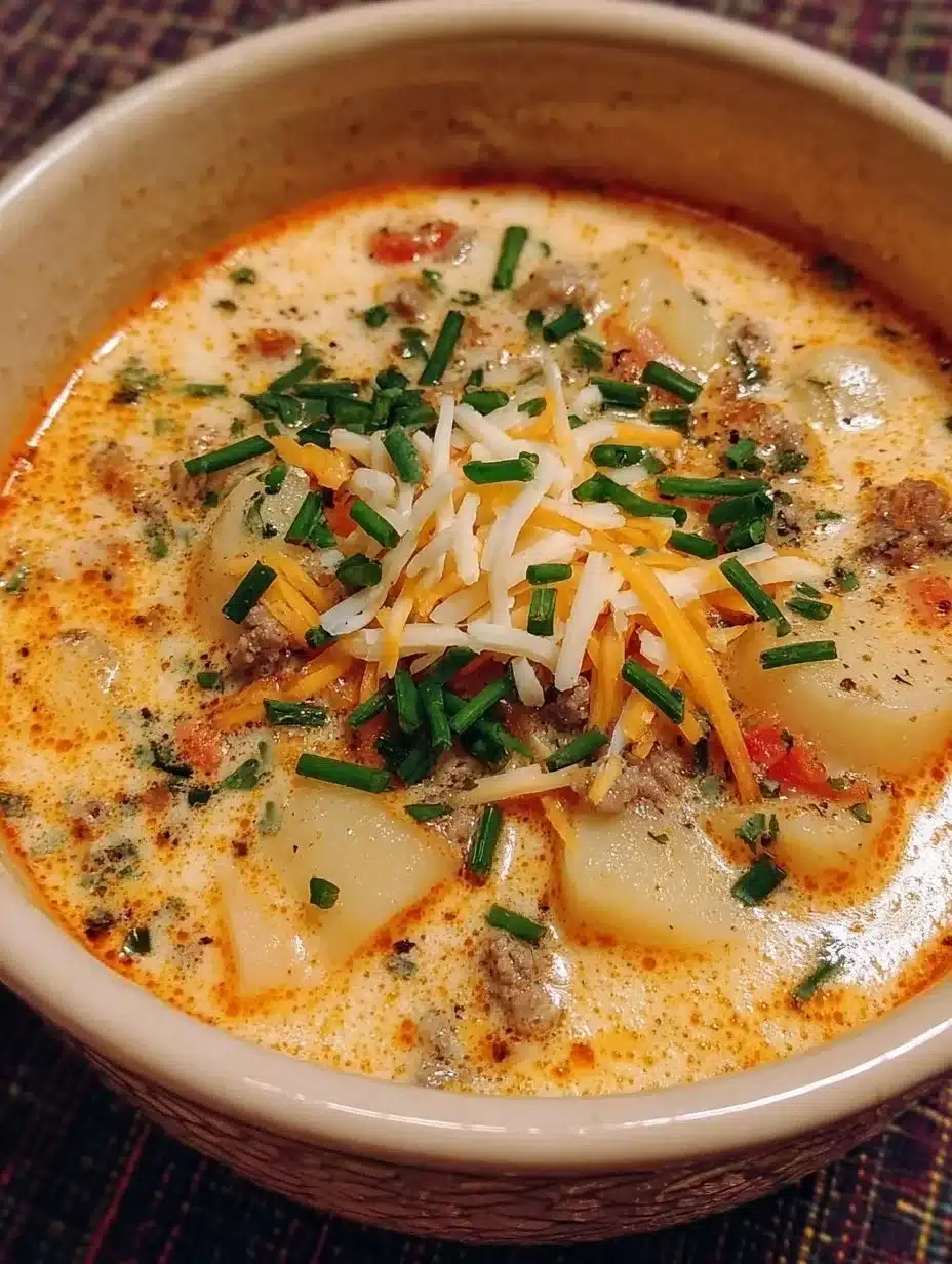 Silky Western Cowboy Soup in a bowl, featuring hearty ingredients.