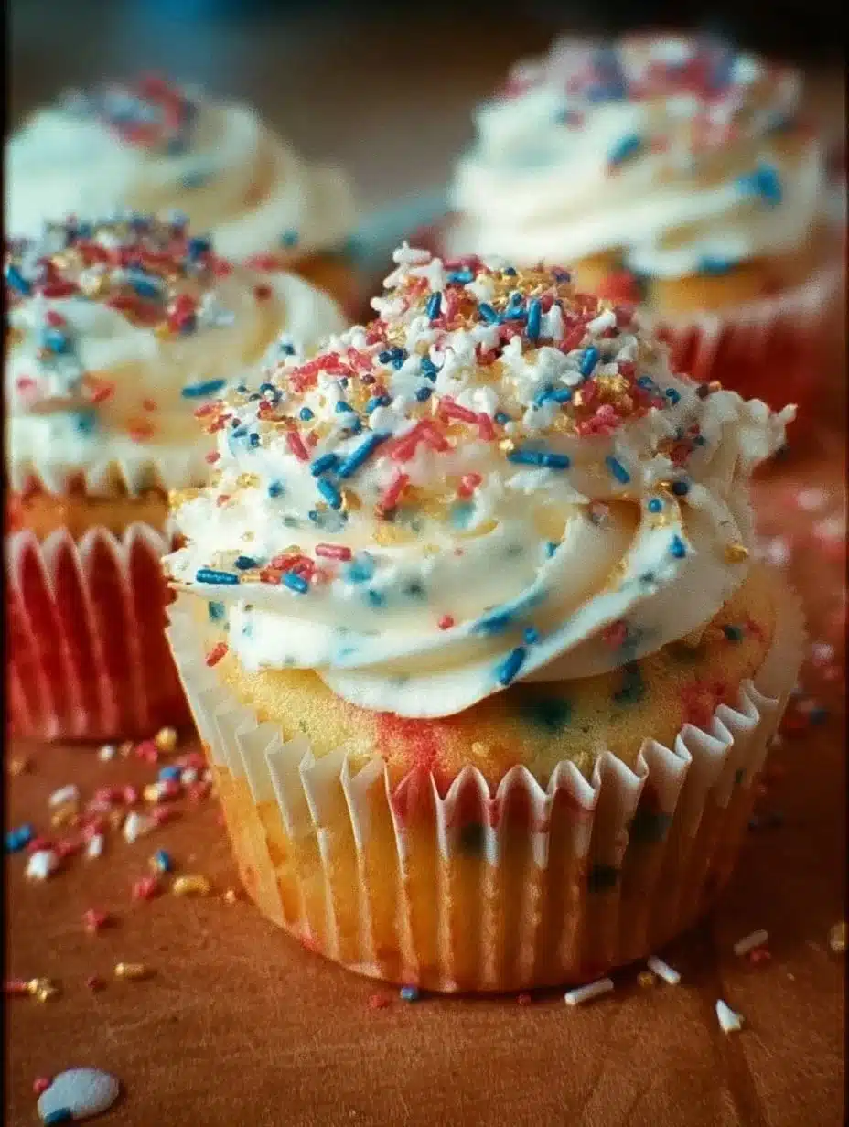 Sparkling Fireworks Funfetti Cupcakes 1 Sparkling Fireworks Funfetti Cupcakes topped with colorful sprinkles