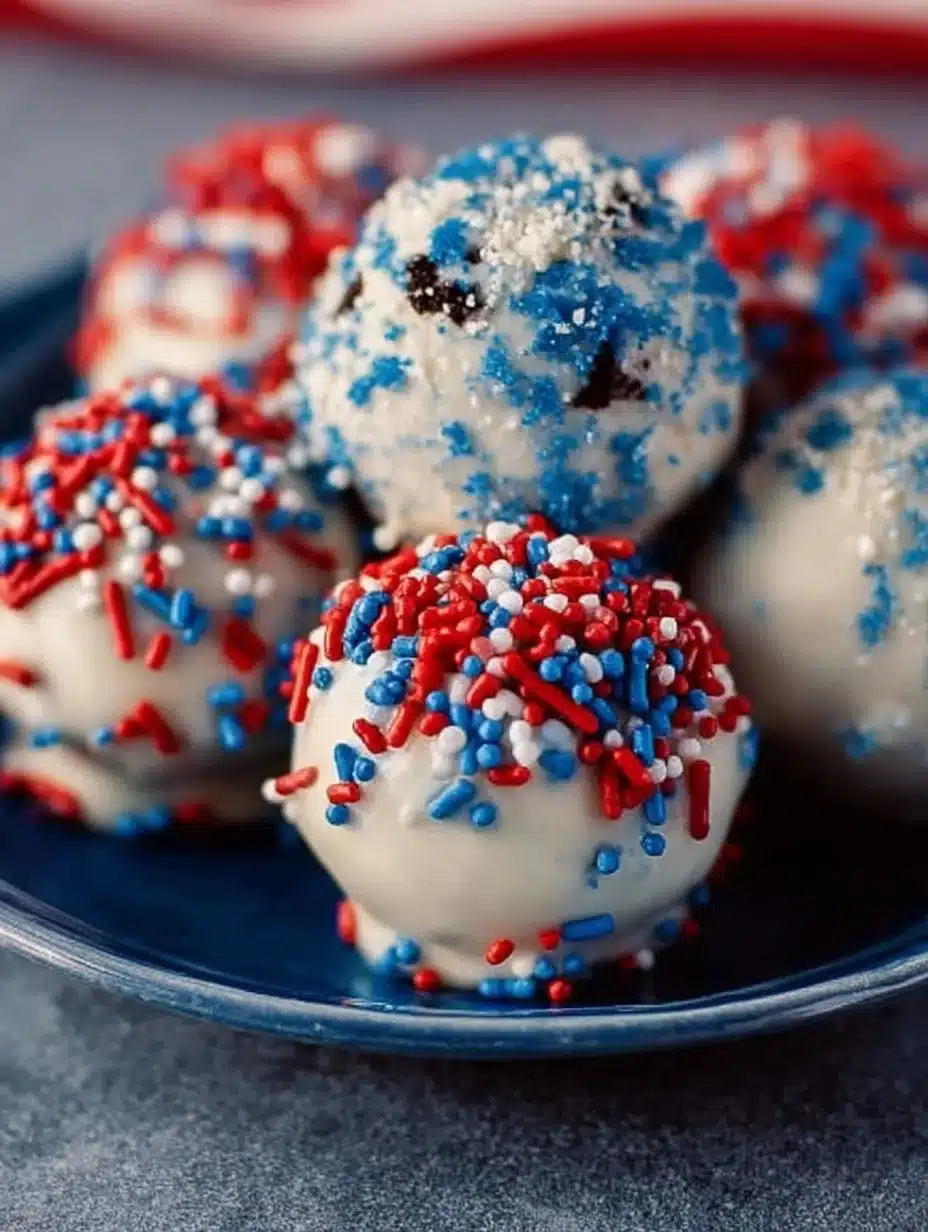 Stars and Stripes Oreo Cream Cheese Bites with vibrant patriotic colors