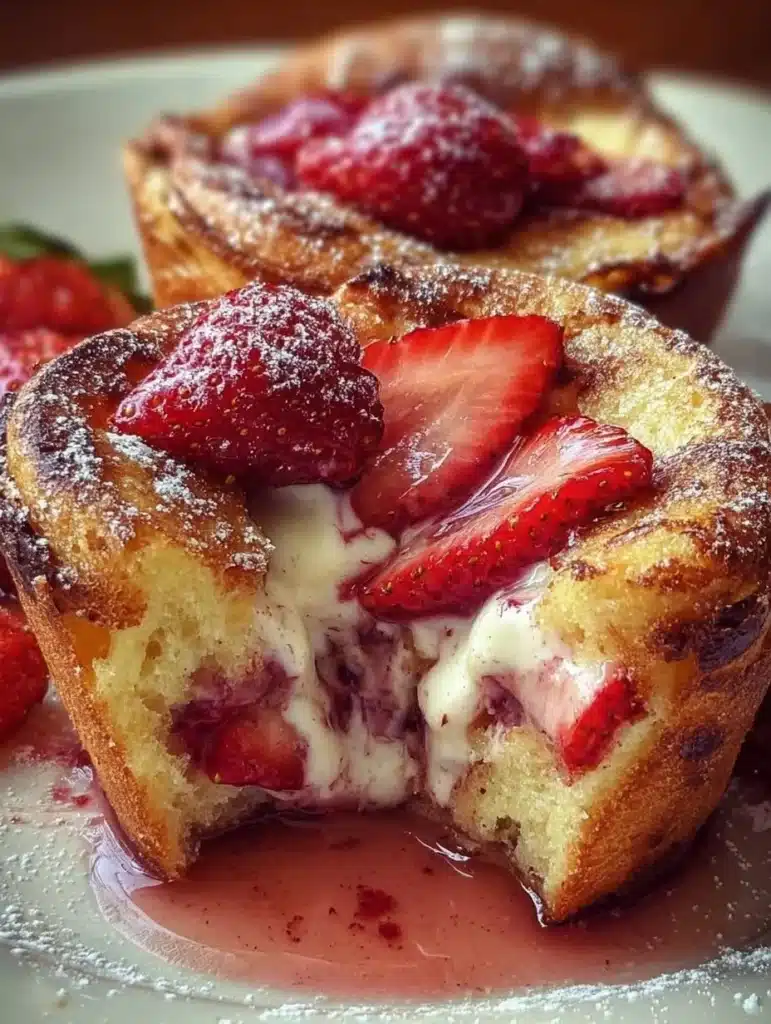 Delicious Strawberry Cream Cheese French Toast Muffin Bites on a plate
