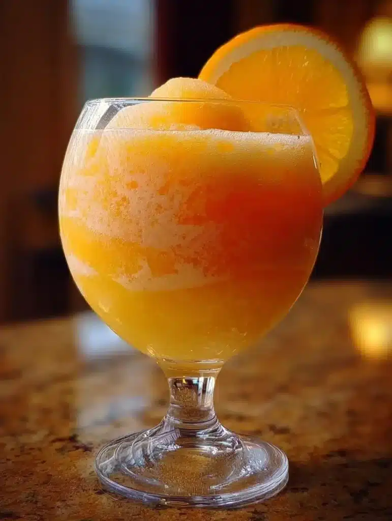 Refreshing Sunset Citrus Sherbet Fizz beverage with vibrant citrus colors.