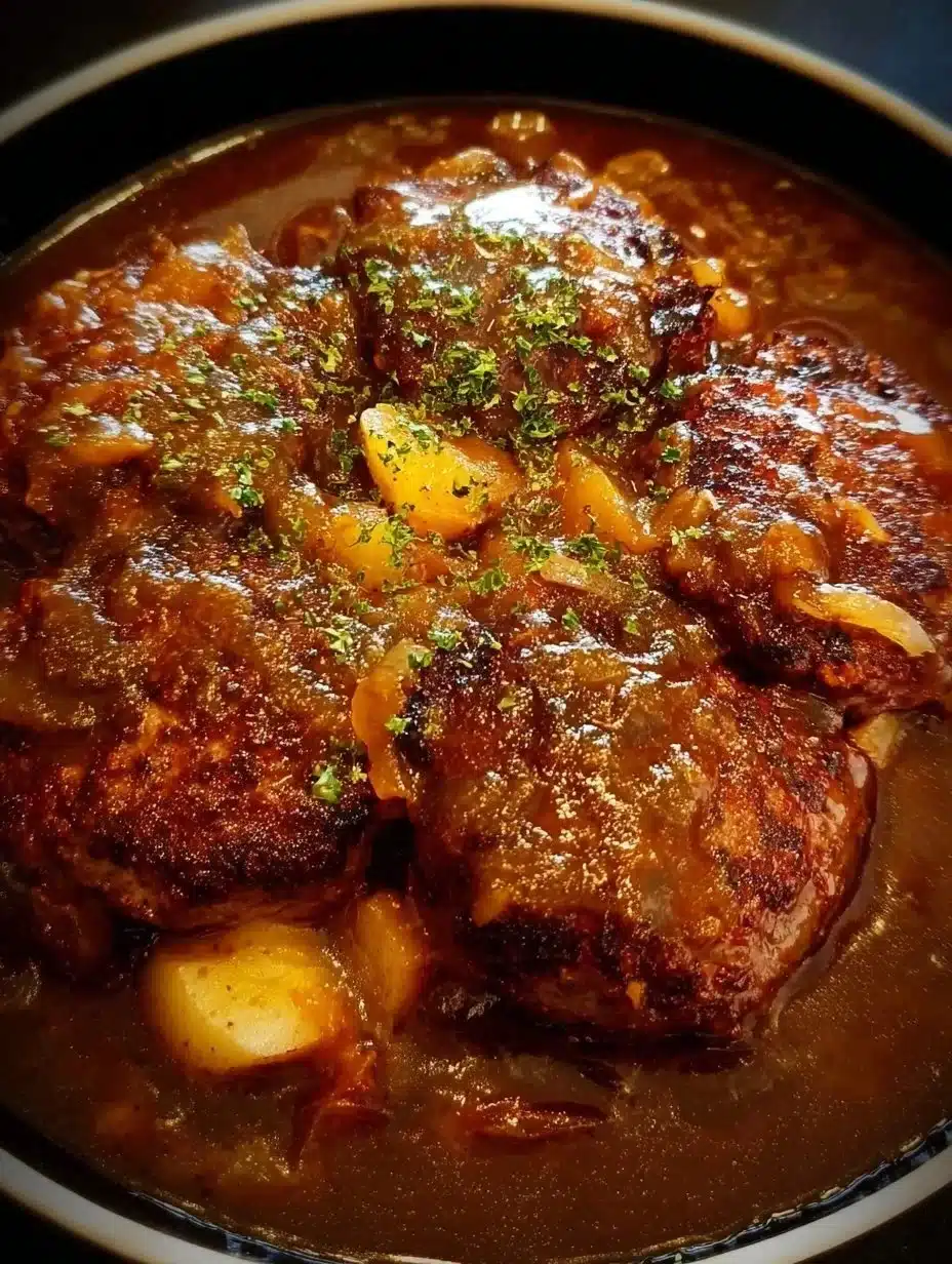 Delicious Western-Style Salisbury steak served with gravy and mashed potatoes